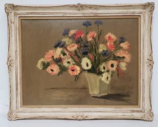 Lot # : 256 - Vintage floral still life oil painting on canvas
