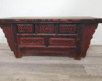 Lot # : 250s - 3-drawer Asian altar cabinet with brass pulls
