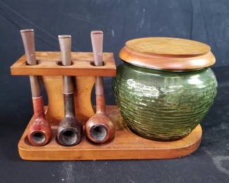 Lot # : 176 - Vintage gentlemen pipe rack and green glass
