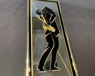 Lot # : 284f - Vintage gold leaf mirror "Jazz Trumpet" 20" x 8"
