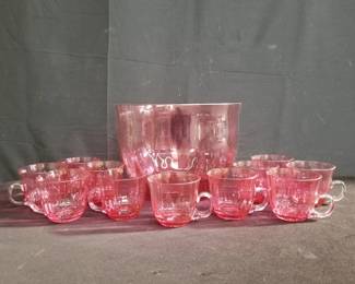 Lot # : 160 - Cranberry glass punch bowl set
