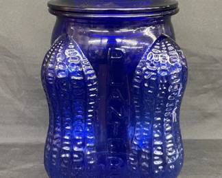 Lot # : 265v - Vintage Planters Mr. Peanut cobalt blue glass jar
