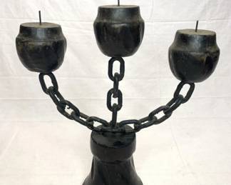 Lot # : 251f - 3-light Spanish wood & chain candle pricket
