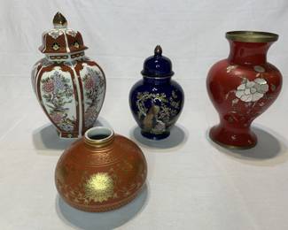 Lot # : 145f - Vintage Asian ceramic ginger jars, cold painted
