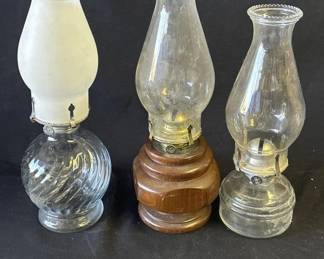 Lot # : 157z - Group of 3 vintage glass & wood oil lamps

