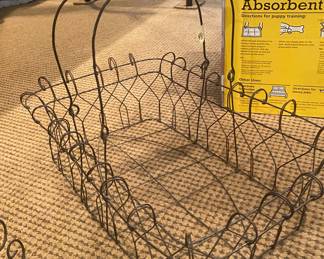 Antique wire flower basket  w/wood handles