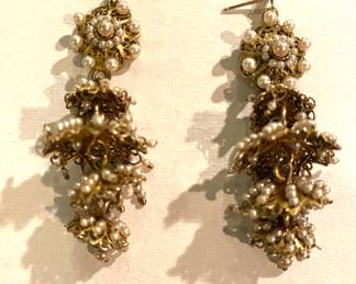 Victorian wired-pearl,  tiered, chandelier earrings 
