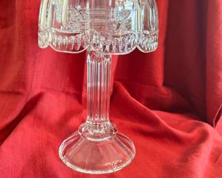 Vintage 12" lead crystal clear pillar; 2 piece fairy lamp