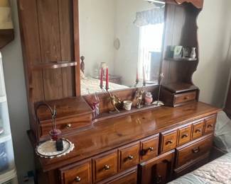 Solid wood long dresser w/mirror hutch by Lea Furniture Company