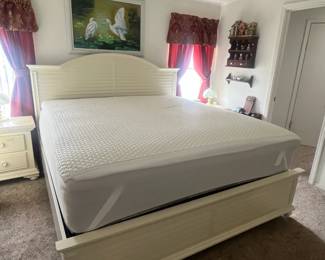 California King mattress with coastal style headboard and frame by Broyhill