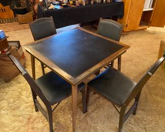 MID CENTURY STAKMORE LEATHER GAME POKER TABLE AND CHAIRS