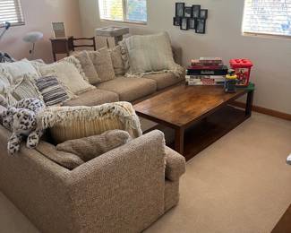 Sofa sleeper, custom made walnut coffee table.  Both priced to go.