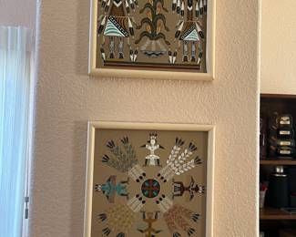 Original South Western sand paintings. Also SW pots, plates, and wall hangings too.