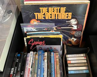 Vinyl including 45's.  Lot's of Jazz but fun stuff from the 60's through the 80's as well. CD's, DVD's and cassettes as well - all priced to sell (may even throw some in if your buying other stuff!)