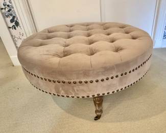 Tufted velvet nailhead ottoman