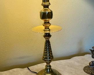 19th c. Brass candlestick as lamp, one of pair