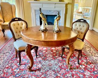 19th c. Dining table, carved rosewood chairs