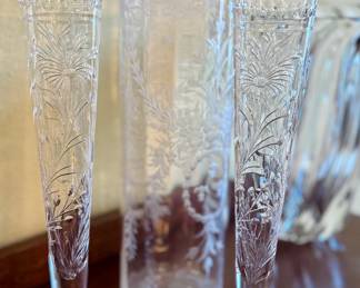 Pair of cut glass trumpet vases