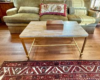 Currey Delano onyx top gilt iron base coffee table