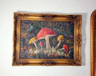 Impasto Painting of Mushrooms Unsigned