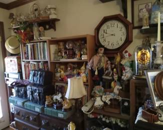 Clocks, clowns, cookbooks, storage, lamps, collectibles. 