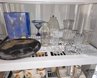 3282  Glass Cups, Platter, Candy Dish, Milk Bottle, Lamp 