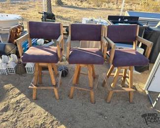 2128  3 Wooden Swivel Barstools 