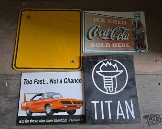 3346  3 Metal Signs and 1 Plastic Sign 