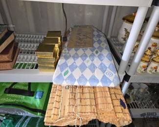 3270  Bamboo Window Shades, Ironing Board, Wood Plaque, Jewelery Gift Boxes 