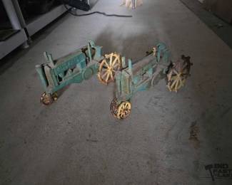 3254  2 John Deere Cast Iron Tractor Toys 
