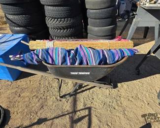 2164  Wheel Barrow, Bamboo Window Shade, Patio Umbrella, Hammock 