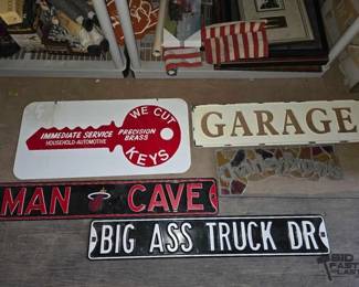 3348  4 Metal Signs and 1 Stained Glass Sign 