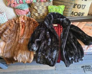 3232  Jordache Faux Fur Coat and Unknown Mink Fur Stole 