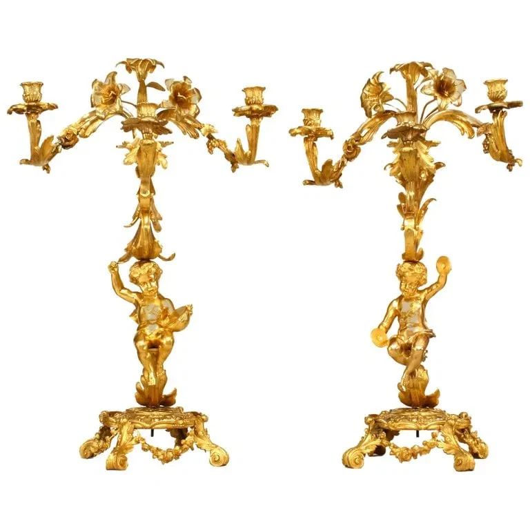 19th c. Gilt Bronze Candelabra
