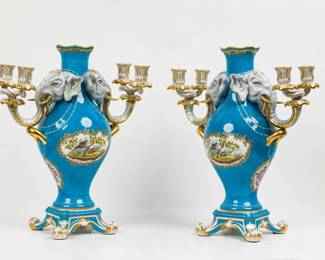 Pair Herend Candelabra Vases a Tete de Elephant