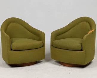 Pair Milo Baughman for Thayer Coggin swivel chairs, signed