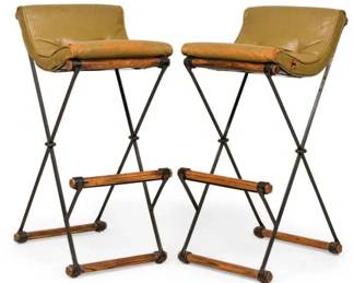 Pair of Cleo Baldon Mid-Century X-Frame Bar Stools