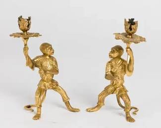 Gilt bronze Singerie monkey candlesticks