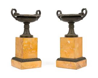 Pair SIena marble and bronze urns