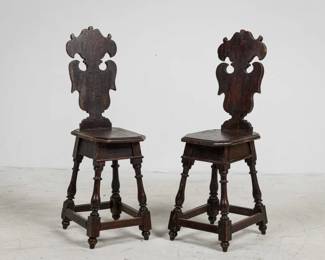 Pair Italian Renaissance Style Walnut Sgabelli Chairs