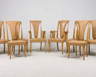 8 leather upholstered English Art Deco Dining chairs by S. Hille