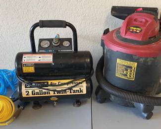 5 Gallon Shopvac  2 Gallon Steele Air Compressor