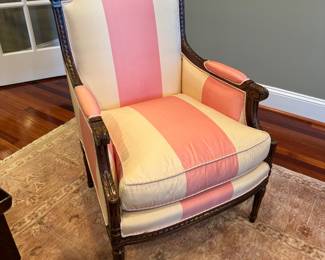 Jules Rist White & Pink Upholstered Armchairs (25"W x 28"D x 39" Back Height) (2 Available)
