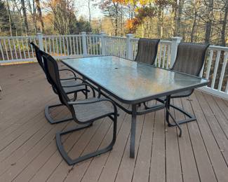 Patio Renaissance Outdoor Patio Set (4 Armchairs & Rectangular Glass Top Table - 43"W x 85"L x 29"H)