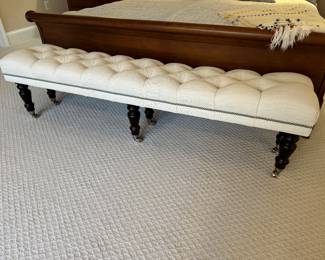 Pottery Barn Tufted Upholstered Bench on casters (69"W x 15"D x 17"H)