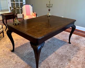 Antique Continentale Menkes Queen Anne Mahogany Extension Table / Desk (59"W x 39"D x 30"H)
