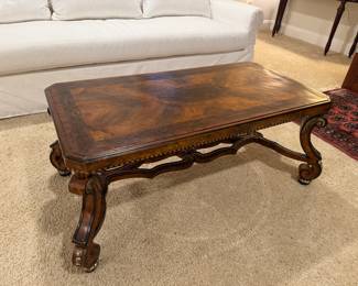 French Renaissance Mahogany Coffee Table (22"D x 43"W x 18-1/2"H)