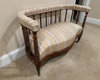 Antique Upholstered Spindle Back Loveseat (43"W x 22"D x 27" Back Height)