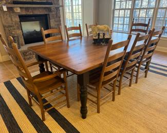 Custom Walnut Top Dining Table (52"W x 88"L x 31"H) & Walnut Ladder back Dining Chair (2 Armchairs & 6 Side Chairs)