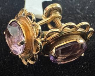 12K Gold & Amethyst Clip-on Earrings